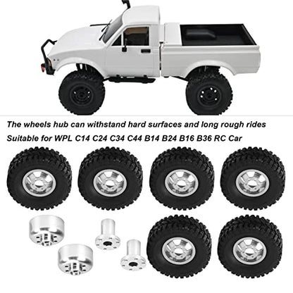 SUNGOOYUE Rubber RC Car Tires with Aluminum Alloy Wheel Hub Wheels and Tires for B24 B16 B36 4WD C14 C24 C34 C44 RC Car(Silver)