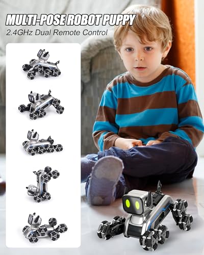 HuiJuKeJi Interactive Robot Dog RC Stunt Car, Gesture Sensing & 2.4Ghz Remote Control Cars, Mecanum Wheels, LED Eyes with Music, Rechargeable for Extended Indoor/Outdoor Fun, Gift for Kids 6-12
