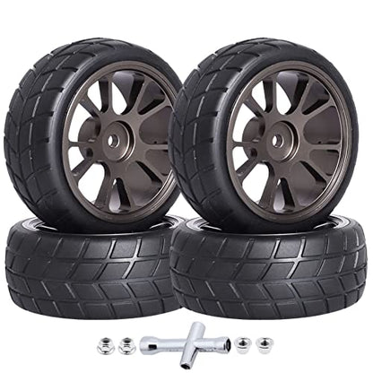 GoHooby 2.55in Rubber Tires&12mm Hex Wheel Rims Pre-Mounted Set, Compatible with Traxxas Tamiya 1/10 RC On-Road Touring Car (Color 2) - color: Color 2