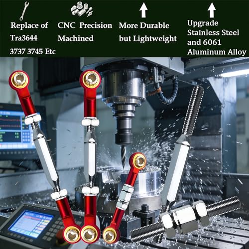 Stainless Steel Turnbuckles Fit for 1/10 Traxxas Rustler 4X4 2WD,74-108mm Adjustable Camber Links for Slash 2WD 4X4,Hoss 4X4,Stampede 4X4,Bandit 2WD 4X4 Upgrades Hop Ups Parts,Red - color: Red