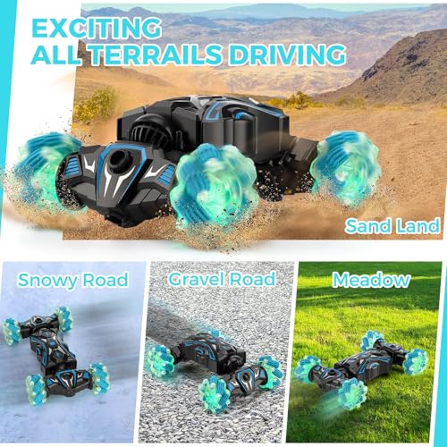 Gesture Sensing RC Stunt Car, Remote Control Car Toys for Boys 6-8-12, 360° Rotating 4WD Twist Cars with Light Music & Spray, Birthday Xmas Gifts for Kids Age 6 7 8 9 10 11 12, 2.4Ghz Hand Controlled