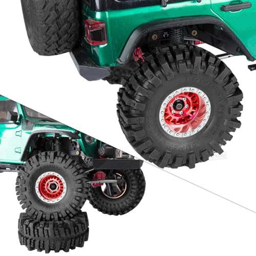 Rc 1.9 Inch Wheel Rims & Tires Wheels for 1/10 RC Crawler Car SCX10 SCX10 II SCX10 III 90046 TRX6 TRX4 D90 VS4-10 Gen8 MST CFX,Aluminum RC 1.9 Beadlock Tires Wheel,Red - color: Red (1.9 Tires Wheels)