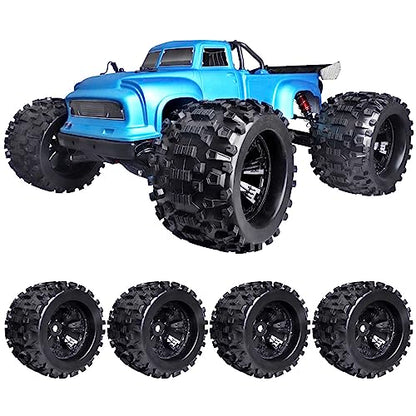 HobbyPark Pre-Glued 1/8 Truck Tires and Wheels 17mm Hex for Traxxas Maxx T-maxx E-Revo Revo 3.3 Arrma Kraton Notorious 6s Redcat Kaiju Shredder JLB Cheetah RC Monster(4-Pack)