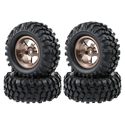 1.9 Tires and Wheels 12mm Hex for Traxxas Stampede | 1/10 RC Crawler Tires, 96mm OD, Aluminum Lock Nuts, Wrench - color: Titanium Gold
