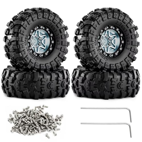 1.3Inch Beadlock Rim Tire Upgrades for Axial for SCX24 AX24 1/24 | RC Car Upgrades Modify Repair Parts metal beadlock rims rubber mud tires reliable off-road traction(Titanium) - color: Titanium