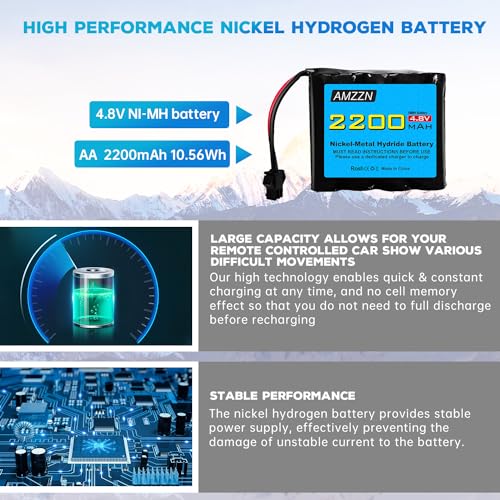 2PCS 4.8V 2200mAh AA NiMH Battery SM-2P Plug with USB Charger Remote Control Toy Car Battery for SY-E511 RC Excavator, E562 TD141 RC Car,Truck,and Off-Road Vehicle Batteries