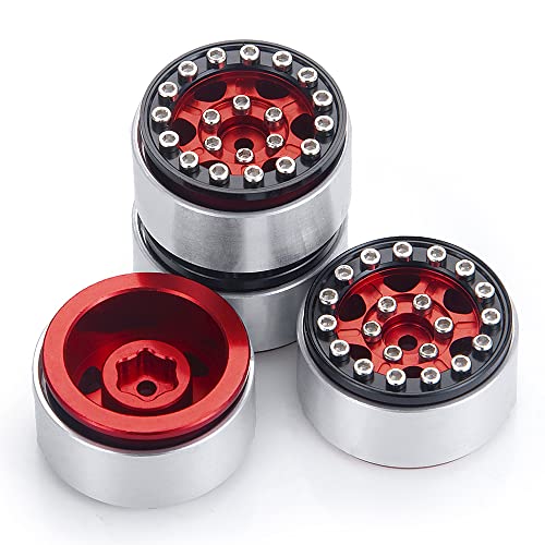 4Pcs 1.0" Micro Beadlock Wheels RC Crawler Wheels, Red+Black | For 1/24 Axial SCX24 Bronco Deadbolt C10, RC Crawler Car