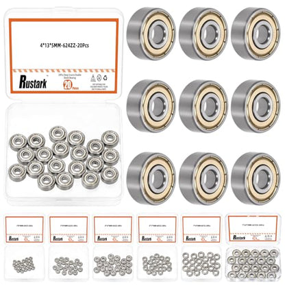 20Pcs 624ZZ High Carbon Steel Ball Bearing Deep Groove Ball Bearing Double Shielded Bearings Small Bearings for Furniture Wheels Skateboards Scooters - size: 624ZZ/0.16x0.51x0.2inch, style: high carbon steel