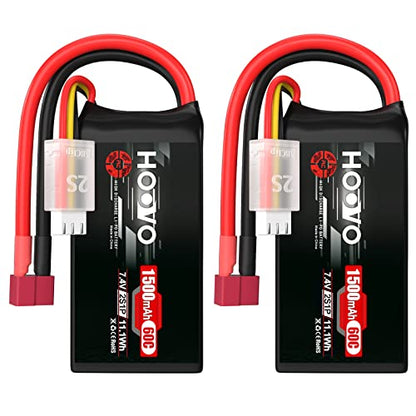 HOOVO 2S 7.4V 1500mAh 60C RC Lipo Battery Pack with T Connector 2 Packs | Softcase, for RC Boat Truck RC Helicopter Airplane Quadcopter UAV Drone FPV Racing Hobby Models