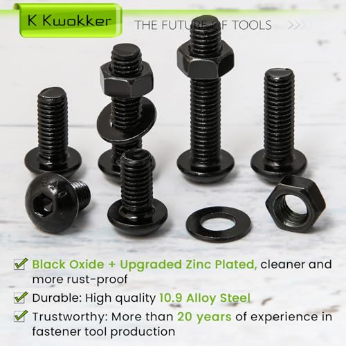 180PCS M5 Nuts and Bolts Assortment Kit 8mm-25mm, Upgraded Zinc Plated Metric Button Head Hex Socket Cap Machine Screws 10.9 Alloy Steel M5 Screw Assortment, 6 Lengths Bolts and Nuts Kit - size: C.M5