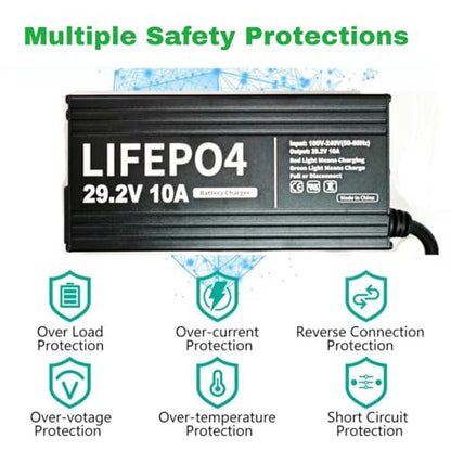 24V 10A Lithium Battery Charger 29.2V LiFePO4 Battery Smart Charger with Anderson Connector LED Indicator Special for Lithium 24V LiFePO4 Deep Cycle Rechargeable 30AH-150AH Batteries Charger
