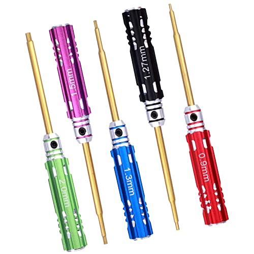 Small RC Hex Driver Set - 5pcs Hex Allen Screwdriver Kit 0.9mm 1.27mm 1.3mm 1.5mm 2.0mm and Cross Wrench Repair Tools for Axial SCX24 RC Car Little Models