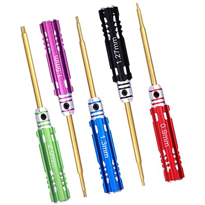 Small RC Hex Driver Set - 5pcs Hex Allen Screwdriver Kit 0.9mm 1.27mm 1.3mm 1.5mm 2.0mm and Cross Wrench Repair Tools for Axial SCX24 RC Car Little Models