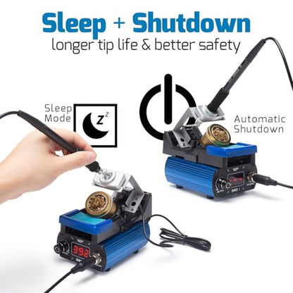 WEP 982-I Precision Soldering Iron Station with Temperature Control, Preset Channels, °C-°F Conversion, Sleep Mode, Automatic Shutdown, Calibration Functions C210 Compatible Soldering Tips