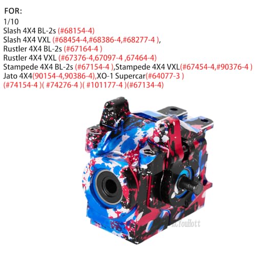 RC Aluminum Transmission Gearbox Case & 37T Diff Gear Upgrades Part for 1/10 Slash/Rustler/Stampede/Jato 4X4 4WD VXL/XO-1,Replace #6880#6881,Colorful - color: Colorful-(rc Upgrades Part）