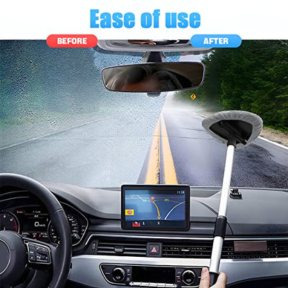 Windshield Cleaning Tool, Car Window Cleaner with Extendable Long Handle and 4 Washable Reusable Microfiber Pads, Auto Interior Exterior Glass Wiper Cleaning Kit Universal for Office and Home (Gray) - color: Gray