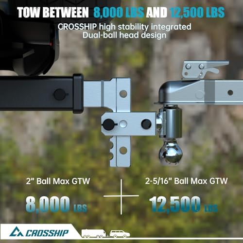 Adjustable Trailer Hitch - Heavy Duty Aluminum Drop Drawbar Hitch - Fits 2.5" Receiver, 6" Drop/Rise with 2" & 2-5/16" Solid Dual Balls 18,500 LBS GTW- for Truck, SUV, RV - color: Silver, size: 2.5" 6 Drop-Dual Ball
