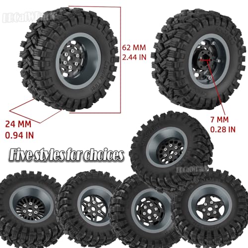 RC 1.2" Carbon Fiber Beadlock Wheels and Tires for 1/18 TRX4M,1/24 SCX24 RC Crawler Car,4PCS Carbon Fiber 1.2 Wheels Rims & Rubber Tires - E - style: 1.2 Tires - (E)