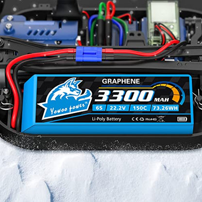 Yowoo 6S 22.2V 3300mAh 150C Graphene LiPo Battery EC5 | Fits Align Trex 500-550, Goblin 500/630, Gaui Helis, RC Cars, Boats, Trucks and Quadcopters
