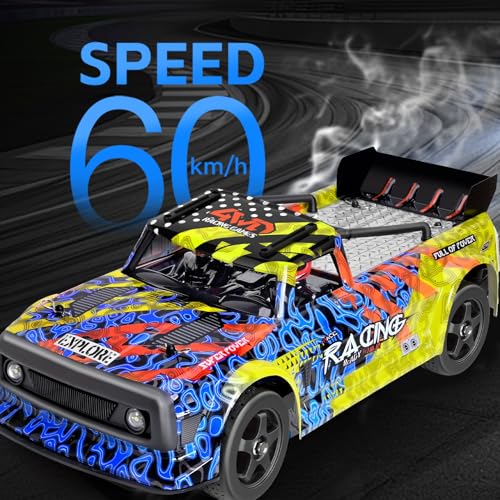 WLtoys 1/12 Scale RC Drift Car, Brushless 60 KPH High Speed Remote Control Cars with LED Lights, 2.4GHz 4WD Racing Car for Teens Adults (Red and Yellow) - color: Red and Yellow