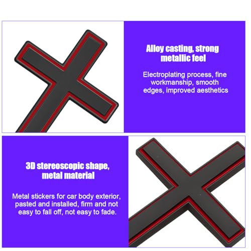 2PCS Metal Jesus Christ Cross Badge Car Stickers, 1.8" x 2.5" Alloy 3D Self-Adhesive Vehicle Emblem Decal for Covering Scratches, Auto Trunk Tail Decoration, Universal Fit (Black Red)