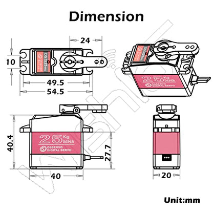 DS3225MG 25Kg RC Digital Servo Full Metal Gear with 270 Degree PWM Control for DIY Baja Car Crawlers Truck RC Robotic Arm (Pack of 2) - size: 2pcs 25kg 270°