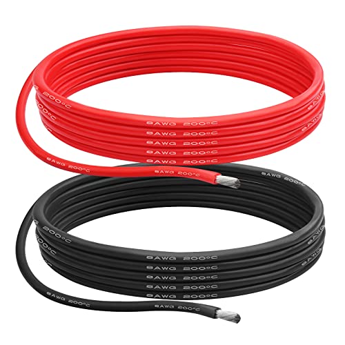 8 AWG Silicone Wire, 10 ft Red and 10 ft Black | Flexible fine-strand tinned copper cable with heat-resistant silicone insulation for batteries, RC and electronics wiring. - style: 8 AWG 10ft Red+10ft Black