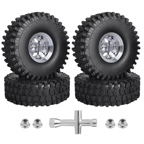 HobbyPark Negative Offset -10mm Deep Dish Aluminum Chrome 1.9 Beadlock Wheels and 1.9 Tires Good Grip for 1/10 RC Crawler Axial SCX10 TRX4 VS410 Gen8 RC4WD, Set of 4 - style: 1.9 Beadlock Wheels and 1.9 Super Soft Tires