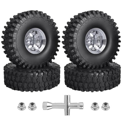 HobbyPark Negative Offset -10mm Deep Dish Aluminum Chrome 1.9 Beadlock Wheels and 1.9 Tires Good Grip for 1/10 RC Crawler Axial SCX10 TRX4 VS410 Gen8 RC4WD, Set of 4 - style: 1.9 Beadlock Wheels and 1.9 Super Soft Tires