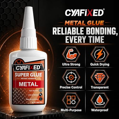 Metal Super Glue Heavy Duty 2oz Clear CA Glue for Metal Stainless Steel Aluminum Brass Jewelry, Instant Cyanoacrylate Adhesive Bonding High Strength Superglue Liquid with Precision Tip Waterproof - size: 2 oz, style: Metal