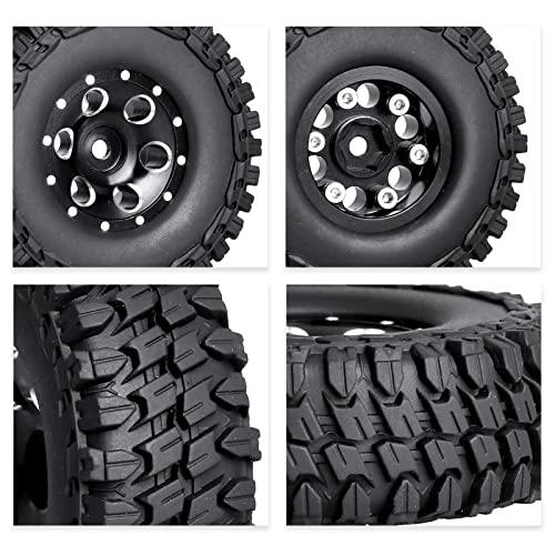 HobbyPark 4pcs 1.0 Beadlock Wheels and Tires Metal Micro Crawler Tires with Brass Wheel Weights Extended Wheel Hubs for 1/24 RC Crawler Car Axial SCX24 Gladiator Bronco C10 Deadbolt Upgrades (Type C) - style: Type C