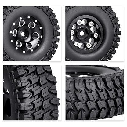 HobbyPark 4pcs 1.0 Beadlock Wheels and Tires Metal Micro Crawler Tires with Brass Wheel Weights Extended Wheel Hubs for 1/24 RC Crawler Car Axial SCX24 Gladiator Bronco C10 Deadbolt Upgrades (Type C) - style: Type C