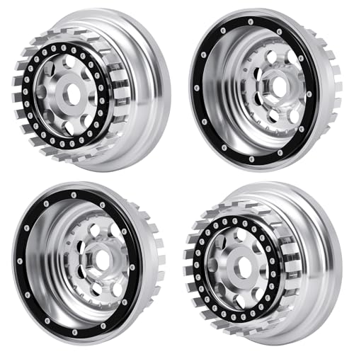 4Pcs Aluminium Beadlock Wheel Rims for 1/7 Mojave 6S EXB & 1/8 Mojave 4S BLX Desert Truck(Silver) - color: Silver