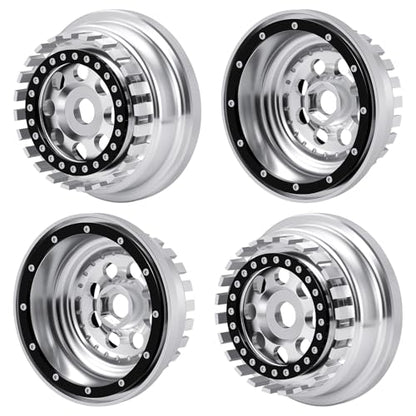 4Pcs Aluminium Beadlock Wheel Rims for 1/7 Mojave 6S EXB & 1/8 Mojave 4S BLX Desert Truck(Silver) - color: Silver