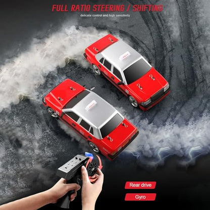 Remote Control Car, MN38 RC Drift Car, 1:16 Scale High Speed Remote Control Taxi, 4WD 2.4GHz RC Racing Cars with Drifting Tires, LED Lights and 2 Batteries for Adults