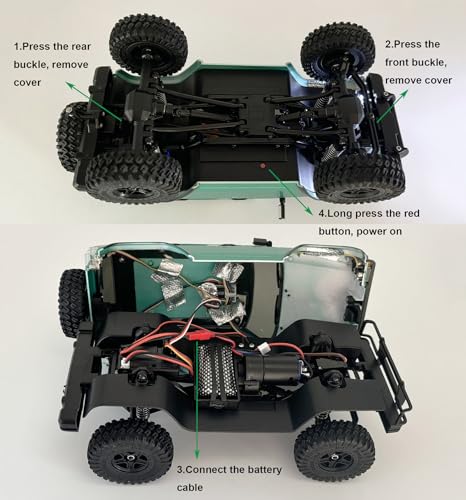 HLSFWDRIVE RC Rock Crawler 4x4 RC Jeep Truck 1/18 Scale All Terrain | Remote Control Crawler 370 Motor Full Proportional Upgraded Chassis 3 Speeds Lighting System‌ Hobby Model Adult