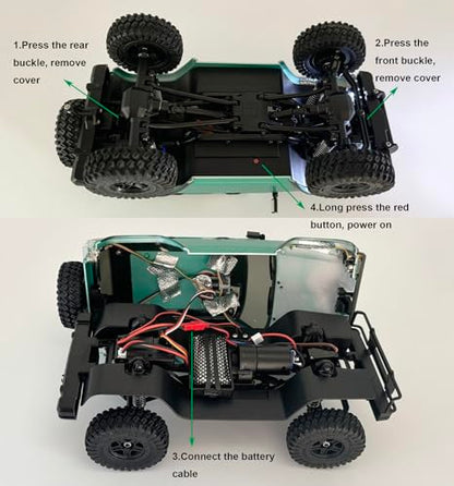 HLSFWDRIVE RC Rock Crawler 4x4 RC Jeep Truck 1/18 Scale All Terrain | Remote Control Crawler 370 Motor Full Proportional Upgraded Chassis 3 Speeds Lighting System‌ Hobby Model Adult