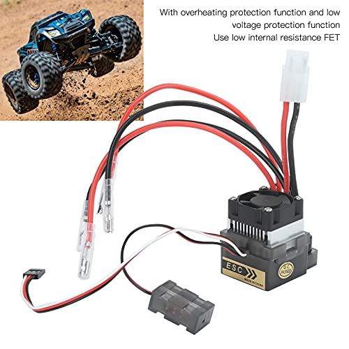 360A Waterproof Brushed ESC with Fan for 1/10 RC Crawler, Remote Return to Neutral Position, Off-Road Vehicles, 1.85x1.34x1.65in