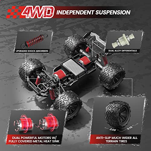DEERC 9500E 1:16 Scale All Terrain RC Car, 4x4 High Speed 40 KPH RC Truck | 2.4Ghz Remote Control Truck with 2 Batteries, Off-Road Monster Truck for Adults Kids