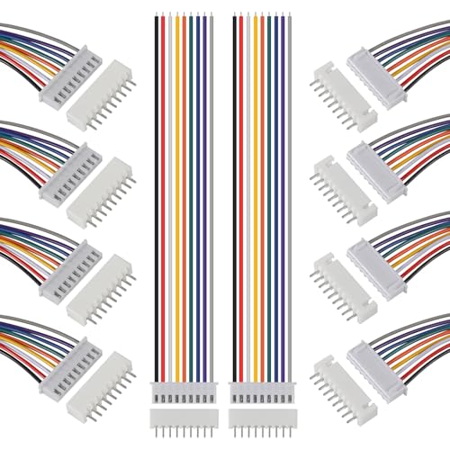 10Pairs JST-XH Connector Kit, XH 2.54mm 9 Pin Header Male and Female Connectors Plug Adapter with Flat Wire Cable 200mm 26AWG Compatible with JST XH (9P) - color: 9P
