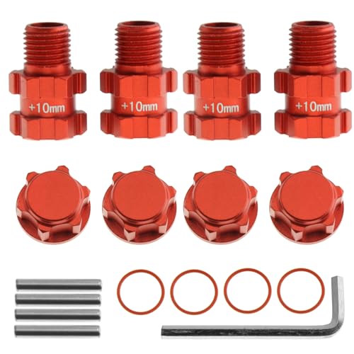 RC Wheel Hex 10mm Extended Wheel Hub Drive 14mm to 17mm with Anti-dust Cap Nuts 17mm Alum for Arrma Senton Granite Big Rock Vorteks 3S Senton Granite Mega550 Infraction Mega570 Upgrade Parts (Red)