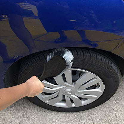 Car Wash Brush with Long Handle, Car Detailing Kit, Wheel Brush 7 Packs | Wheel Cleaner Brush, 17 In Long Wheel Brush, Soft Cleaning Tire Brush, 5 Car Detailing Brush Set (Black & Blue) - color: Blue