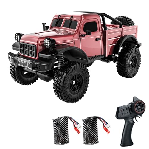 D883 RC Crawler Pickup Truck, 1:18 Scale Remote Control Car, 2.4GHz 4WD Off-Road RC Rock Crawler with LED Lights and 2 Rechargeable Batteries for Adults (Red) - color: Red