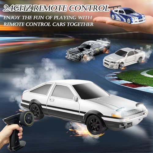 1/43 Mini RC Drift Car with Gyroscope, 2.4GHz 4WD Full Proportional High Speed Micro Hobby RC Cars with Lights Racing Tires, Fast Small Remote Control Car, Toy Model Gift for Adults Kids Boys Girls - color: Silver-g