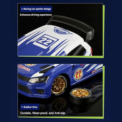 GoolRC RC Drift Car, 1/24 Scale Remote Control Car, 4WD RC Rally Car, 2.4GHz High Speed Electric Racing Vehicle with LED Lights and Drifting Tires for Adults (Blue) - color: Blue