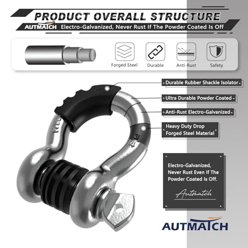 AUTMATCH 3/4" D Ring Shackles (2-Pack) - 41,887 lbs Break Strength | Clevis Shackle with 7/8" Pin & Isolator Washer Kit for Tow Strap, Winch, Towing & Off-Road Vehicle Recovery, Silver - color: Silver