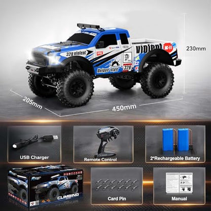 RC Cars RC Crawler 1/10 Scale RTR Remote Control Car 4WD 2.4GHz Brushed Offroad Racing Hobby Grade Model Vehicle with LED Lights 2Pcs Battery Toy for Kids and Adults - color: F-blue
