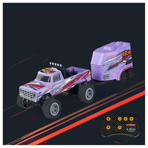 1/64 Scale Alloy RC Car 2.4GHZ Off-Road Remote Control Car with Trailer Three Speed Adjustment Small RC Truck Gifts for Christmas Day Birthday (C-HB09 Purple) - style: C-HB09 Purple