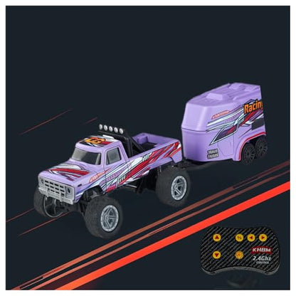 1/64 Scale Alloy RC Car 2.4GHZ Off-Road Remote Control Car with Trailer Three Speed Adjustment Small RC Truck Gifts for Christmas Day Birthday (C-HB09 Purple) - style: C-HB09 Purple