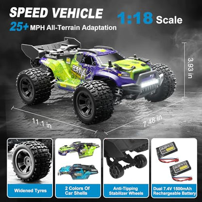 1:18 Scale 4WD High-Speed RC Car, 25 MPH Off-Road Remote Control Truck for Adults & Teens - All Terrain Electric Vehicle with 2 Rechargeable Batteries & 2.4GHz - Gift Idea (1:18 Scale)